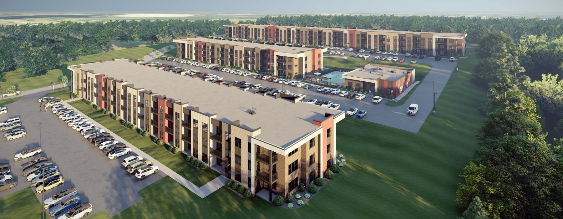 a large building with a parking lot